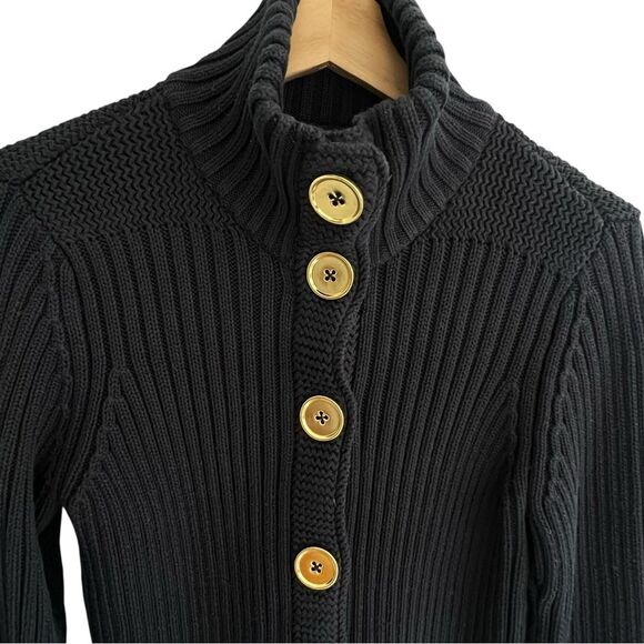 Talbots Women's Ribbed Knit Cardigan Size M Black Cotton Chunky Preppy Classic - Picture 2 of 7